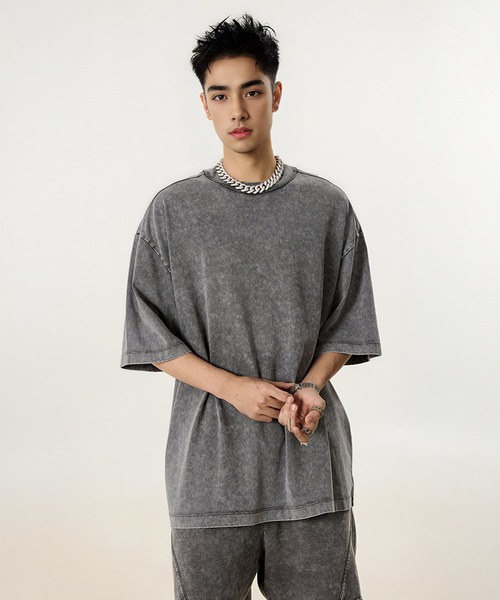 CORPUS TOKYO（コーパス トーキョー）の「【セットアップ対応】ケミカルウォッシュラインパイピングTシャツ（Tシャツ/カットソー・メンズ・グレー/ブラック/チャコールグレー・1/2/3）」の16枚目の写真