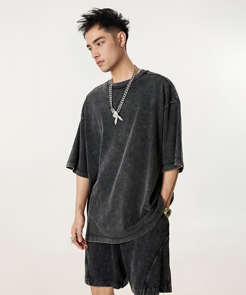 CORPUS TOKYO（コーパス トーキョー）の「【セットアップ対応】ケミカルウォッシュラインパイピングTシャツ（Tシャツ/カットソー・メンズ・グレー/ブラック/チャコールグレー・1/2/3）」の9枚目の写真