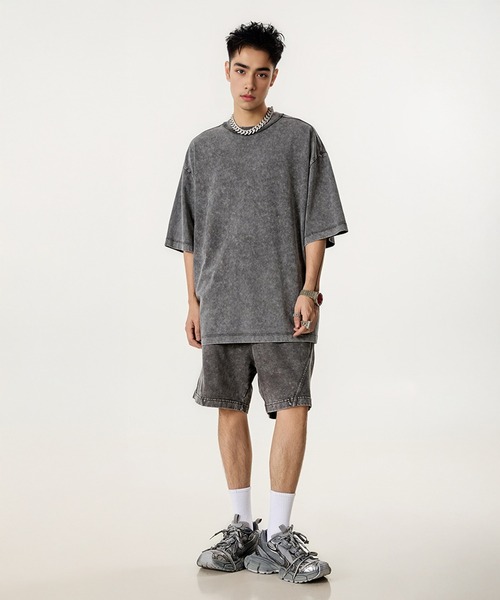CORPUS TOKYO（コーパス トーキョー）の「【セットアップ対応】ケミカルウォッシュラインパイピングTシャツ（Tシャツ/カットソー・メンズ・グレー/ブラック/チャコールグレー・1/2/3）」の18枚目の写真