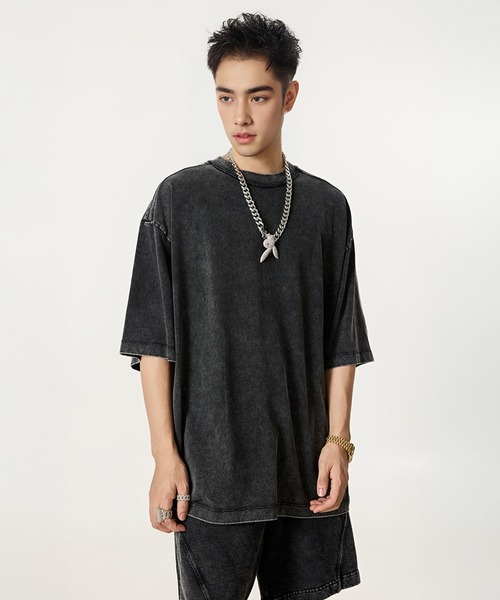 CORPUS TOKYO（コーパス トーキョー）の「【セットアップ対応】ケミカルウォッシュラインパイピングTシャツ（Tシャツ/カットソー・メンズ・グレー/ブラック/チャコールグレー・1/2/3）」の10枚目の写真