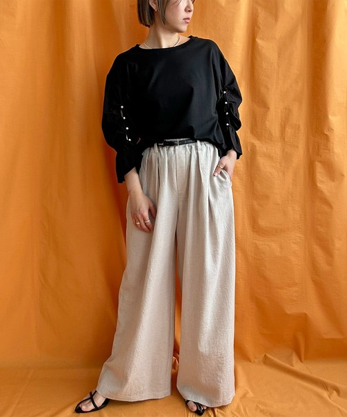 LHELBIE（レルビエ）の「ブラウススリーブトップス（Tシャツ/カットソー・レディース・ブラック/オフホワイト/ブルー・M）」の9枚目の写真