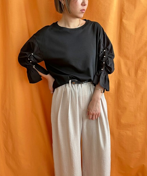 LHELBIE（レルビエ）の「ブラウススリーブトップス（Tシャツ/カットソー・レディース・ブラック/オフホワイト/ブルー・M）」の10枚目の写真