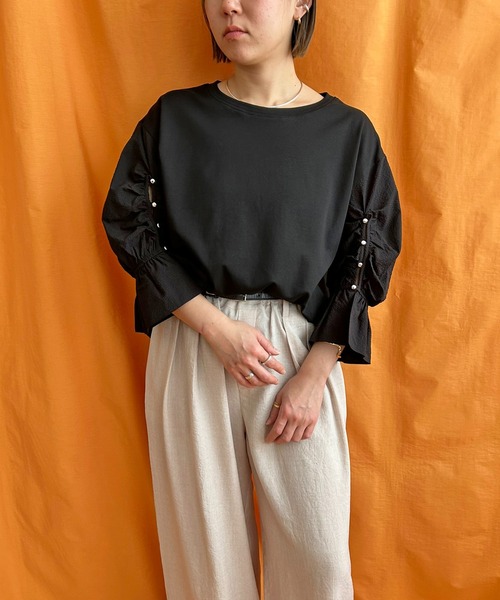 LHELBIE（レルビエ）の「ブラウススリーブトップス（Tシャツ/カットソー・レディース・ブラック/オフホワイト/ブルー・M）」の14枚目の写真