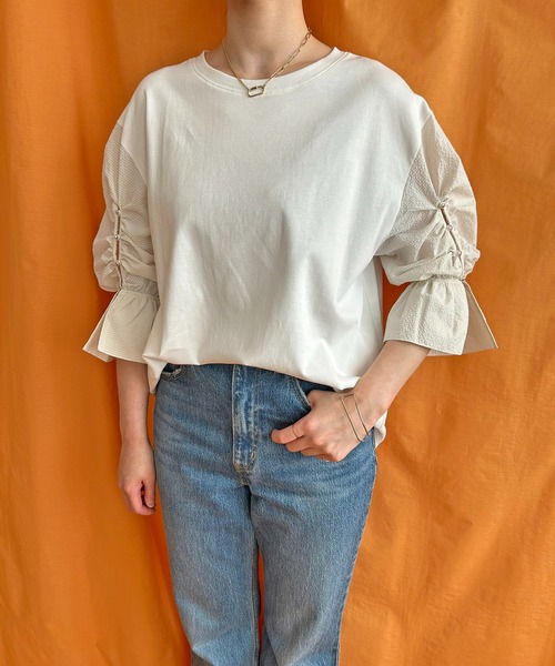 LHELBIE（レルビエ）の「ブラウススリーブトップス（Tシャツ/カットソー・レディース・ブラック/オフホワイト/ブルー・M）」の15枚目の写真