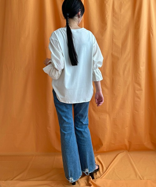 LHELBIE（レルビエ）の「ブラウススリーブトップス（Tシャツ/カットソー・レディース・ブラック/オフホワイト/ブルー・M）」の19枚目の写真