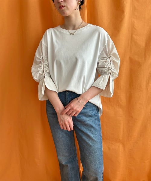 LHELBIE（レルビエ）の「ブラウススリーブトップス（Tシャツ/カットソー・レディース・ブラック/オフホワイト/ブルー・M）」の21枚目の写真