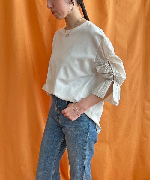 LHELBIE（レルビエ）の「ブラウススリーブトップス（Tシャツ/カットソー・レディース・ブラック/オフホワイト/ブルー・M）」の22枚目の写真