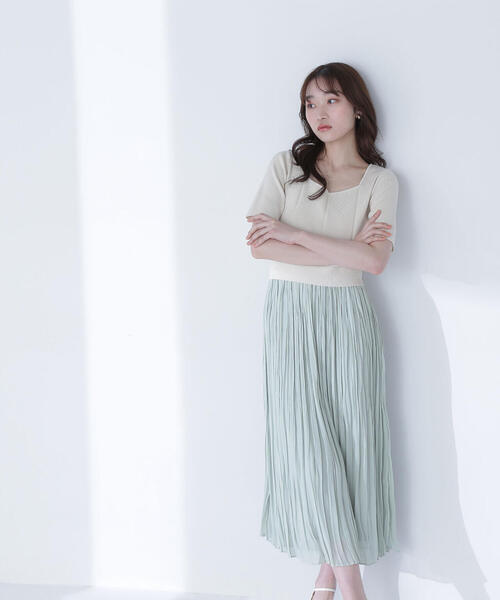 今期新品◇NATURAL BEAUTY BASIC◇ラメニットドッキングワンピ セール】◇コルセットライクドッキングニットワンピース