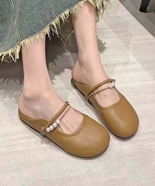 shoes365(シューズスリーシックスファイヴ)の「【shoes 365】パールデザインストラップミュールシューズ (SS)(スリッポン・レディース・オフホワイト/ベージュ・22.5cm/23.5cm/24.5cm/23.0cm/24.0cm/25.0cm)」の1枚目の写真