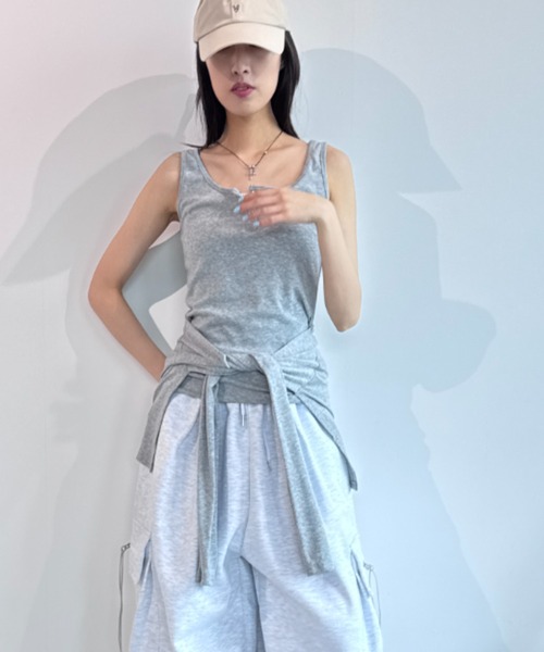 ★ドイツ発*ZARA*新作*ダブルヘンリーネックタンク/DN★ セール】ヘンリーネックレイヤード風タンクトップ（タンクトップ