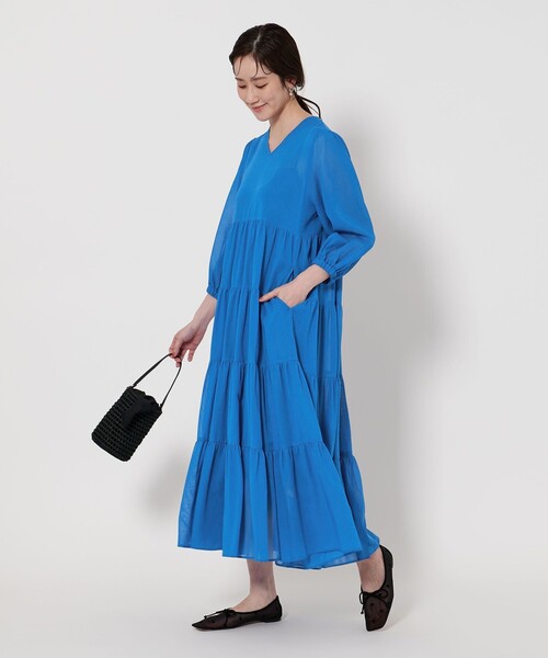 UNITED ARROWS コットン Vネック マキシティアードワンピース　綿⑥ レディース UNITED ARROWS コットン Vネック マキシティアード
