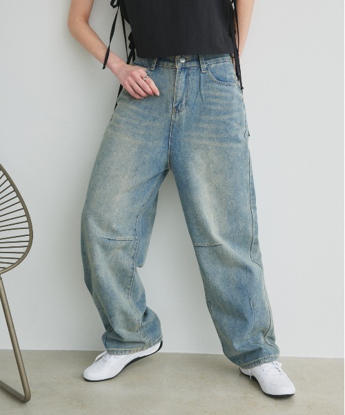 ad thie(アドティエ)の「ルーズシルエット カーブデニムパンツ(デニムパンツ・レディース・ブルー・MEDIUM/LARGE)」の6枚目の写真
