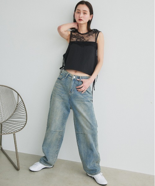 ad thie(アドティエ)の「ルーズシルエット カーブデニムパンツ(デニムパンツ・レディース・ブルー・MEDIUM/LARGE)」の7枚目の写真