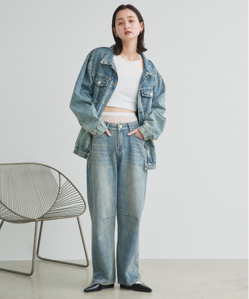ad thie(アドティエ)の「ルーズシルエット カーブデニムパンツ(デニムパンツ・レディース・ブルー・MEDIUM/LARGE)」の9枚目の写真