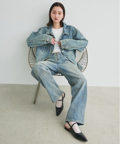 ad thie(アドティエ)の「ルーズシルエット カーブデニムパンツ(デニムパンツ・レディース・ブルー・MEDIUM/LARGE)」の14枚目の写真
