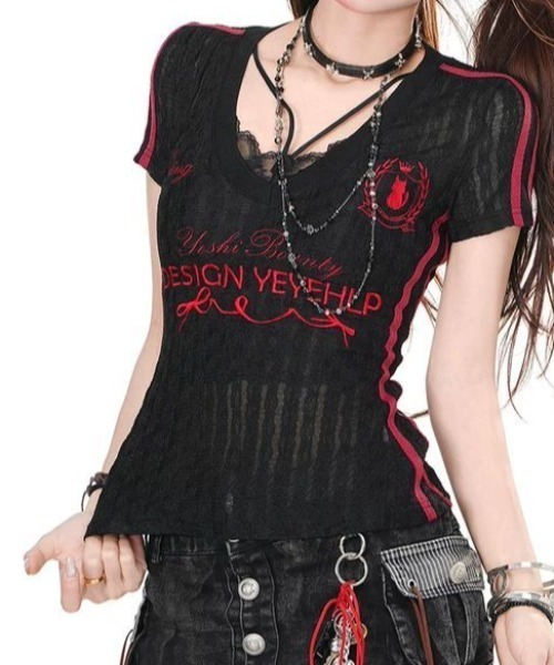 セール】Vネック透け感Tシャツ（Tシャツ/カットソー）｜GEMEDA