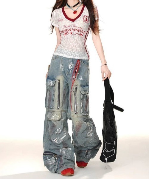 GEMEDA(ジェメダ)の「Vネック透け感Tシャツ(Tシャツ/カットソー・レディース・ホワイト/ブラック・M)」の10枚目の写真