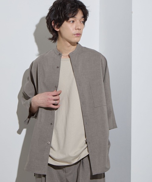 SLICK(スリック)の「【SLICK/スリック】Poplin Band Collar Dolmansleeve Shirt / リネンライクポプリンバンドカラードルマンスリーブシャツ/ オーバーサイズ/ セットアップ対応(シャツ/ブラウス・メンズ・ネイビー/チャコールグレー/グレー・1/2/3)」の3枚目の写真