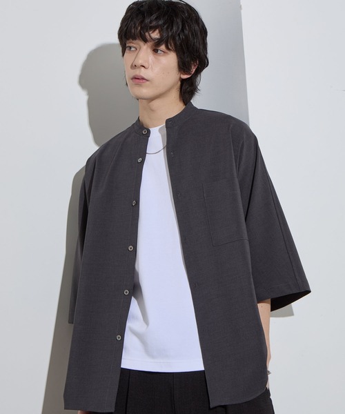 SLICK(スリック)の「【SLICK/スリック】Poplin Band Collar Dolmansleeve Shirt / リネンライクポプリンバンドカラードルマンスリーブシャツ/ オーバーサイズ/ セットアップ対応(シャツ/ブラウス・メンズ・ネイビー/チャコールグレー/グレー・1/2/3)」の2枚目の写真