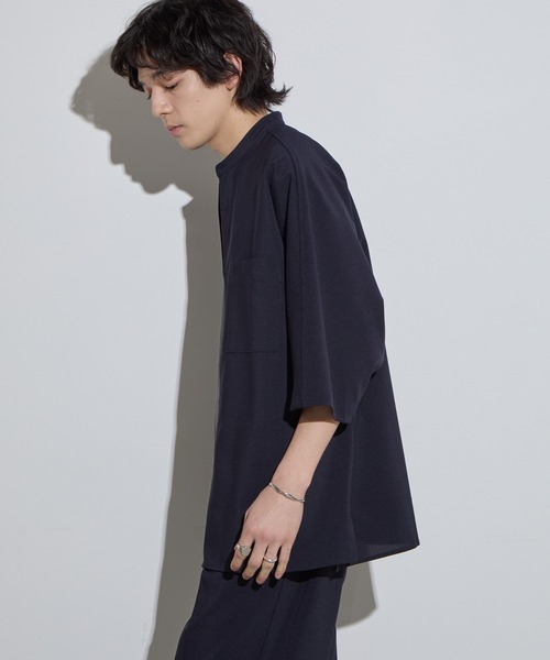 SLICK(スリック)の「【SLICK/スリック】Poplin Band Collar Dolmansleeve Shirt / リネンライクポプリンバンドカラードルマンスリーブシャツ/ オーバーサイズ/ セットアップ対応(シャツ/ブラウス・メンズ・ネイビー/チャコールグレー/グレー・1/2/3)」の14枚目の写真