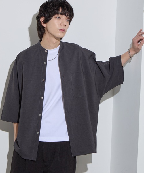 SLICK/スリック】Poplin Band Collar Dolmansleeve Shirt / リネン