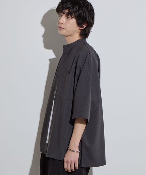 SLICK/スリック】Poplin Band Collar Dolmansleeve Shirt / リネン