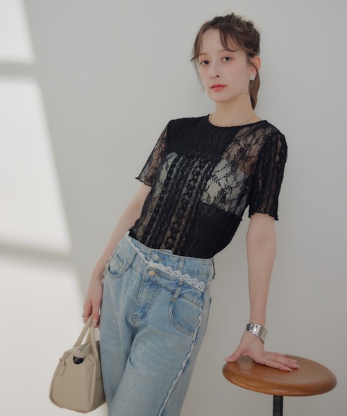 ECREL(エクレール)の「マルチレースメロートップス(Tシャツ/カットソー・レディース・アイボリー/ブラック・FREE)」の17枚目の写真