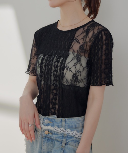 ECREL(エクレール)の「マルチレースメロートップス(Tシャツ/カットソー・レディース・アイボリー/ブラック・FREE)」の21枚目の写真