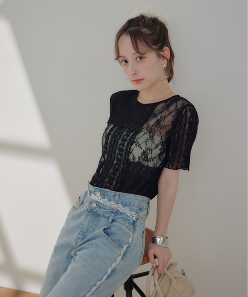 ECREL(エクレール)の「マルチレースメロートップス(Tシャツ/カットソー・レディース・アイボリー/ブラック・FREE)」の22枚目の写真