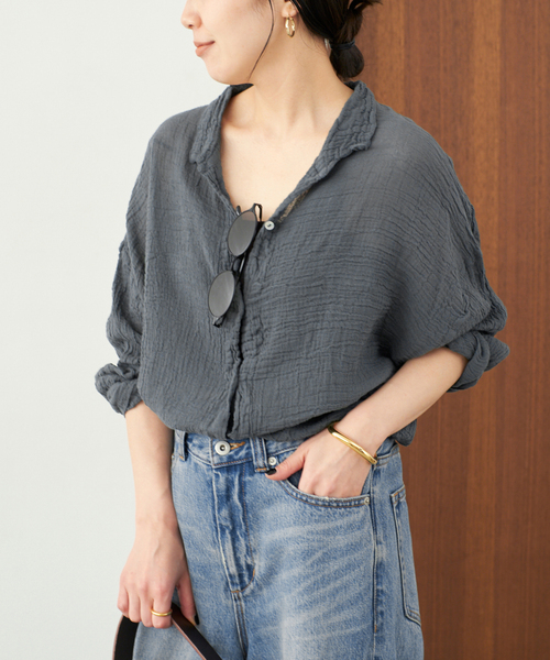 plage(プラージュ)の「《追加》LES ATELIERS FRANCAIS DE CONFECTION 別注 OVER シャツ(シャツ/ブラウス・レディース・ホワイト/ブラックミックス・FREE)」の5枚目の写真
