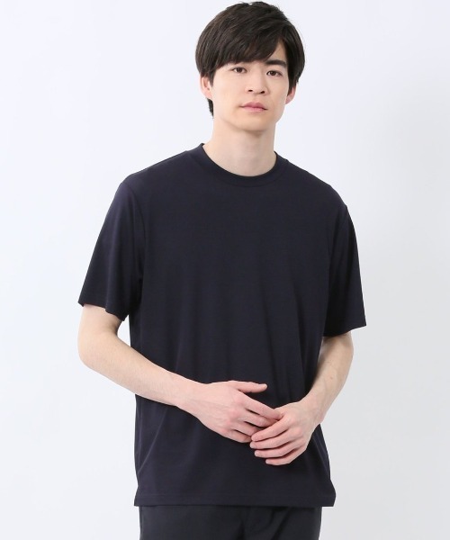 m.f.editorial(エムエフエディトリアル)の「【ストレッチ レーヨン混】m.f.エディトリアル メンズ スロープネック 半袖 Tシャツ(Tシャツ/カットソー・メンズ・ネイビー/ホワイト/グレー/ブラック・LARGE/MEDIUM/X-LARGE)」の4枚目の写真