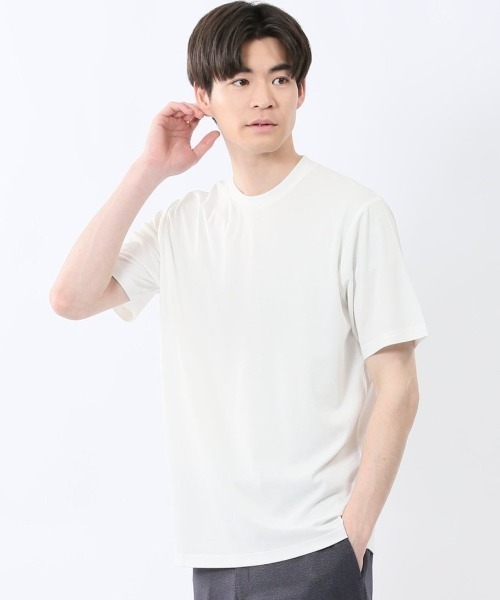 m.f.editorial(エムエフエディトリアル)の「【ストレッチ レーヨン混】m.f.エディトリアル メンズ スロープネック 半袖 Tシャツ(Tシャツ/カットソー・メンズ・ネイビー/ホワイト/グレー/ブラック・LARGE/MEDIUM/X-LARGE)」の1枚目の写真