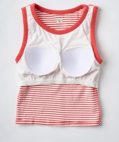 BILLABONG(ビラボン)の「BILLABONG レディース BABY FIT RIB BRA CUP TANK タンクトップ 【2025年夏モデル】/ビラボンカップ付きボーダーリブタンクトップ(タンクトップ・レディース・ブラウン系その他/ブラック/レッド・MEDIUM)」の4枚目の写真