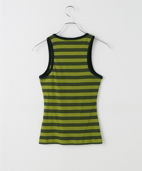 U by SPICK&SPAN（ユーバイスピックアンドスパン）の「GANNI/ガニー Striped Soft Cotton Rib Tank Top（タンクトップ・レディース・アイボリー/グリーン・FREE）」の12枚目の写真