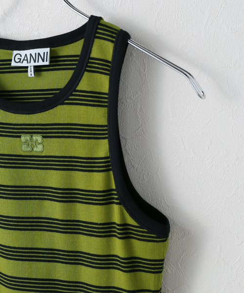 U by SPICK&SPAN（ユーバイスピックアンドスパン）の「GANNI/ガニー Striped Soft Cotton Rib Tank Top（タンクトップ・レディース・アイボリー/グリーン・FREE）」の11枚目の写真