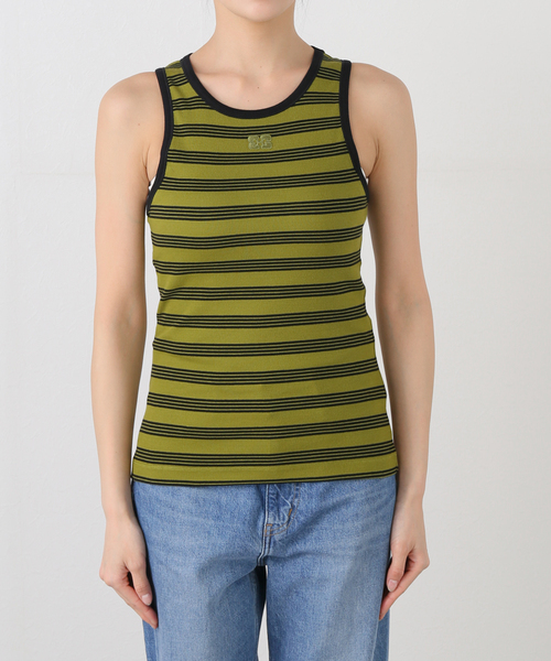 U by SPICK&SPAN（ユーバイスピックアンドスパン）の「GANNI/ガニー Striped Soft Cotton Rib Tank Top（タンクトップ・レディース・アイボリー/グリーン・FREE）」の6枚目の写真