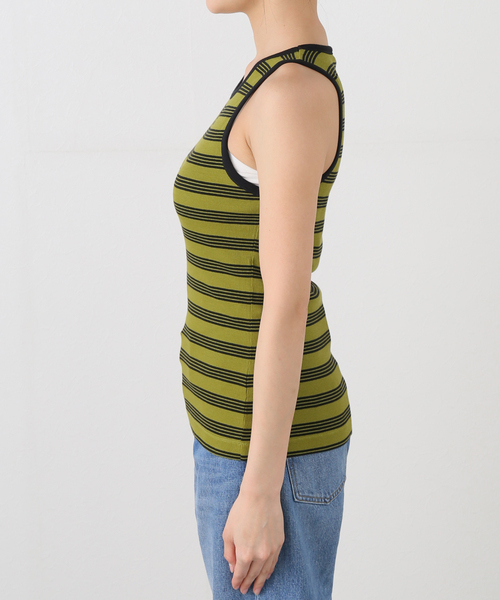 U by SPICK&SPAN（ユーバイスピックアンドスパン）の「GANNI/ガニー Striped Soft Cotton Rib Tank Top（タンクトップ・レディース・アイボリー/グリーン・FREE）」の5枚目の写真