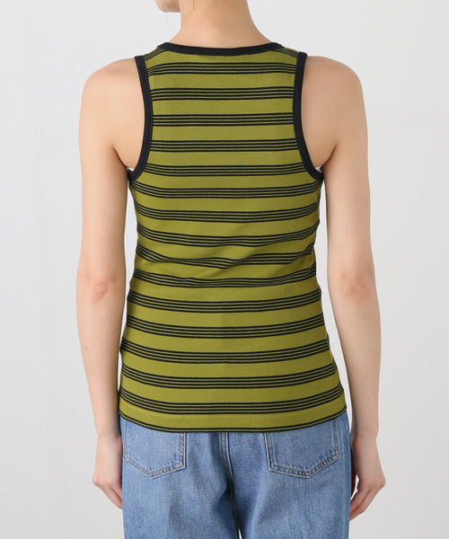U by SPICK&SPAN（ユーバイスピックアンドスパン）の「GANNI/ガニー Striped Soft Cotton Rib Tank Top（タンクトップ・レディース・アイボリー/グリーン・FREE）」の4枚目の写真