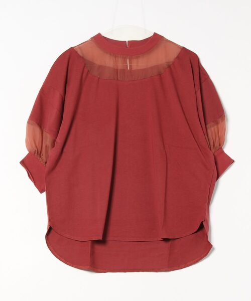 STYLEBLOCK（スタイルブロック）の「綿天竺オーガンジー切替Tシャツ（Tシャツ/カットソー・レディース・レッド系その他/モカ/オフホワイト/ブラック/ブルー・M）」の5枚目の写真