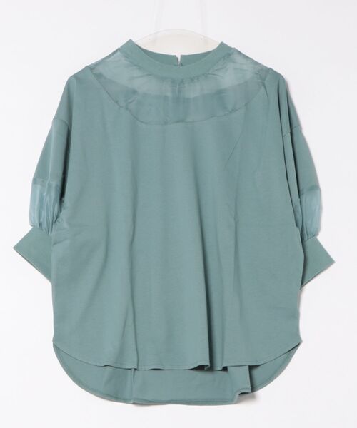 STYLEBLOCK（スタイルブロック）の「綿天竺オーガンジー切替Tシャツ（Tシャツ/カットソー・レディース・レッド系その他/モカ/オフホワイト/ブラック/ブルー・M）」の2枚目の写真