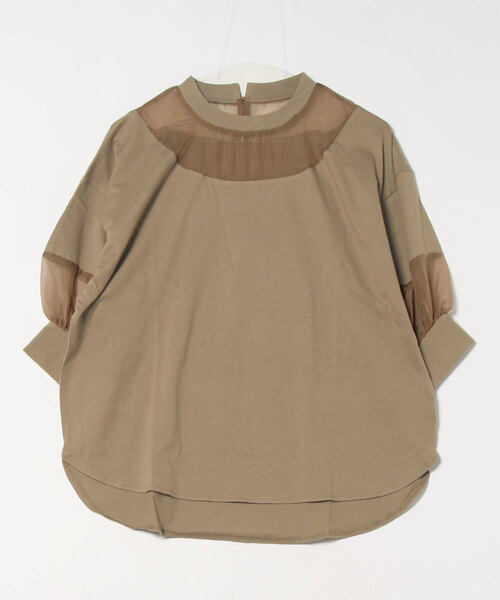 STYLEBLOCK（スタイルブロック）の「綿天竺オーガンジー切替Tシャツ（Tシャツ/カットソー・レディース・レッド系その他/モカ/オフホワイト/ブラック/ブルー・M）」の4枚目の写真