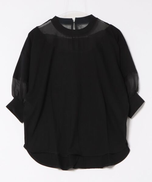 STYLEBLOCK（スタイルブロック）の「綿天竺オーガンジー切替Tシャツ（Tシャツ/カットソー・レディース・レッド系その他/モカ/オフホワイト/ブラック/ブルー・M）」の7枚目の写真