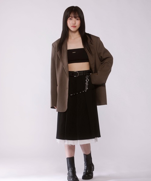 ベルトSET】Belted layered pleats midi skirt【JD】（スカート