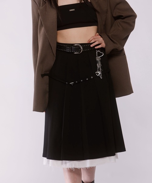 セール】【ベルトSET】Belted layered pleats midi skirt【JD