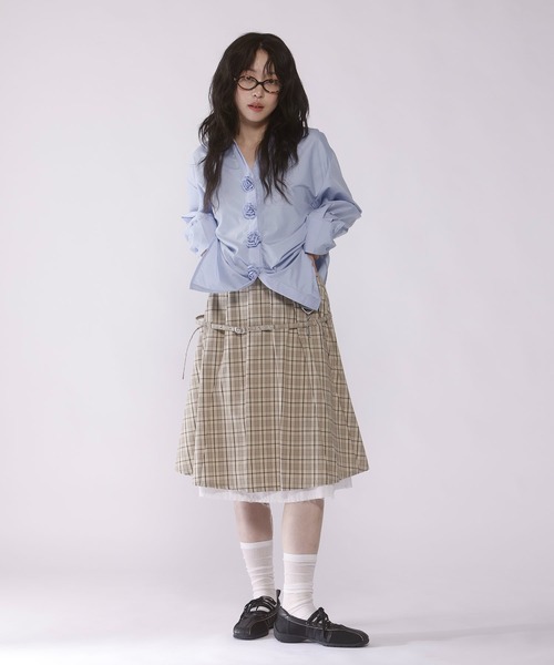 ベルトSET】Belted layered pleats midi skirt【JD】（スカート