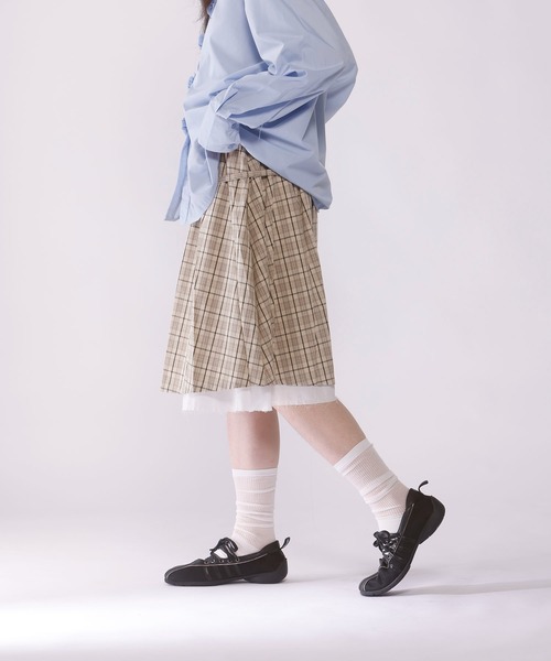 セール】【ベルトSET】Belted layered pleats midi skirt【JD