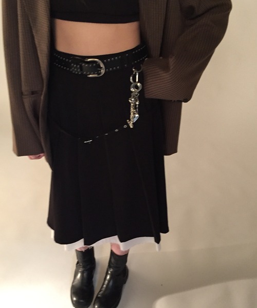 セール】【ベルトSET】Belted layered pleats midi skirt【JD