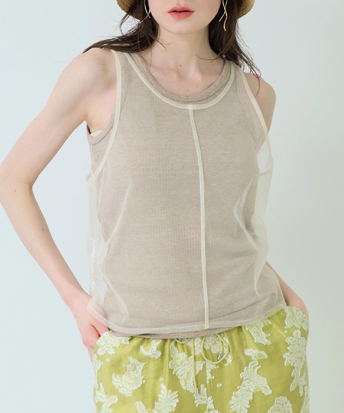 Settimissimo（セッティミッシモ）の「チュール レイヤード リブ タンクトップ（タンクトップ・レディース・ブラック/グレー/ベージュ・FREE）」の3枚目の写真