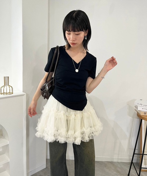 フリルチュールミニスカート ジュエローブ Jewelobe フリルチュールボリュームミニスカート