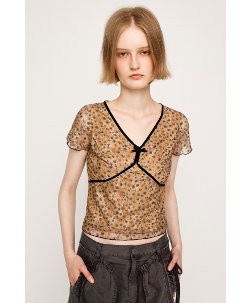 セール】V/N VELOURS TAPE LACE TOPS ヴイネック ベロア テープ レース